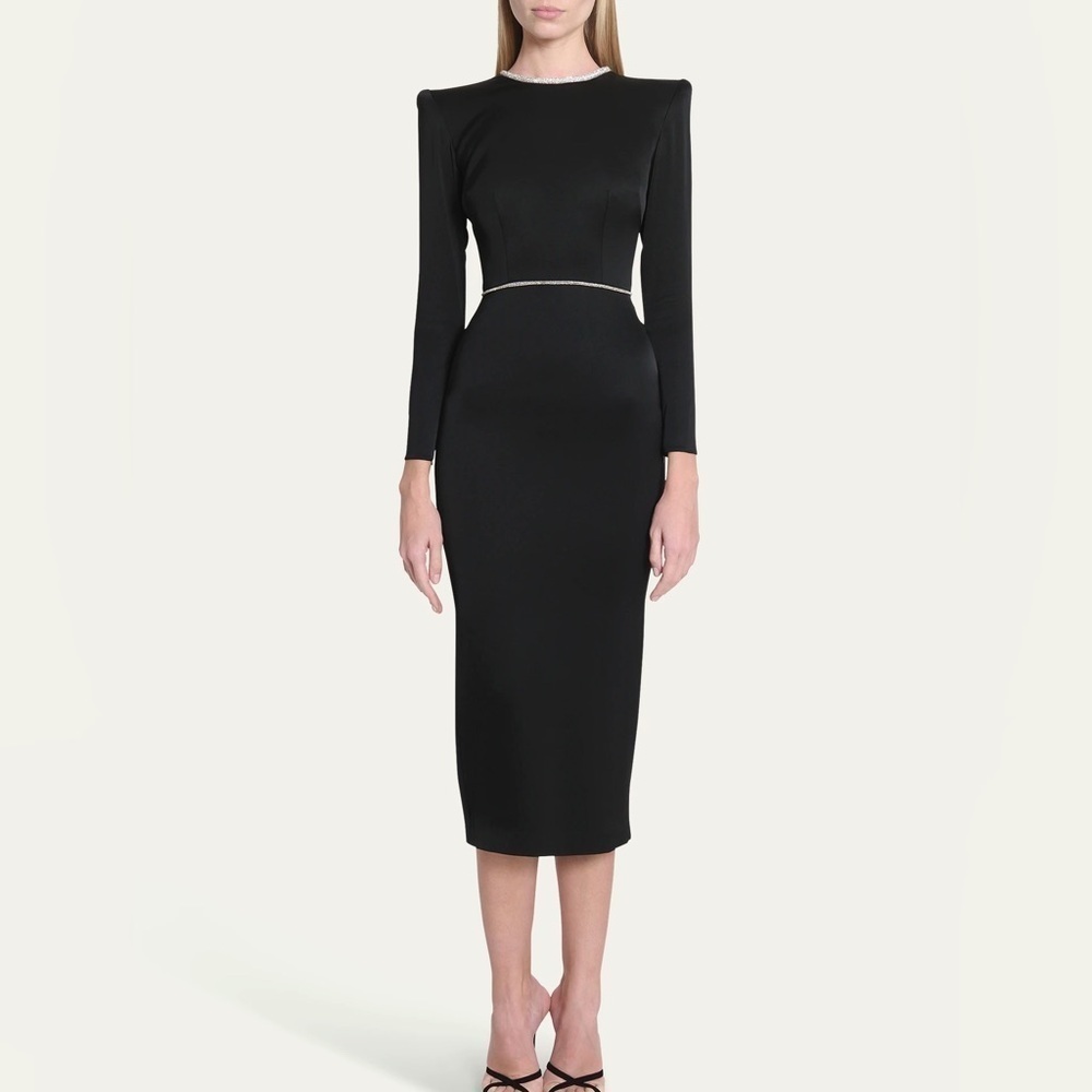 Alex Perry Crystal Trimmed Satin Midi Dress